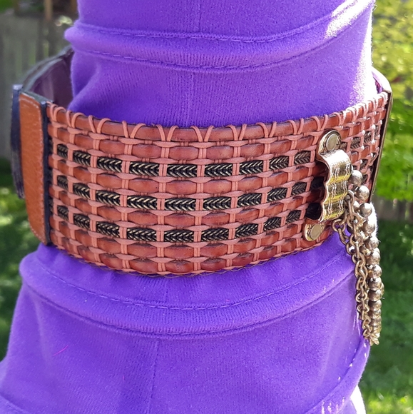 Streets Ahead Woven Leather & Brass Wide Belt S main image 13